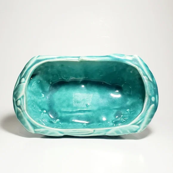 MCCOY Cherries & Leaves 1947 turquoise "brush glaze" MCM Ceramic Planter Pottery - Picture 6 of 8